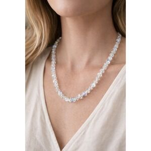 Vintage Style Aurora Borealis Crystal Necklace Clear Beaded Strand‎
